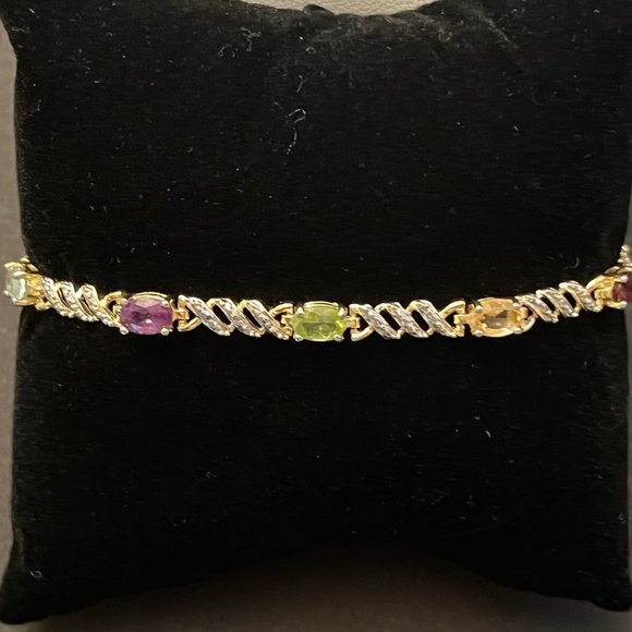 Multi-colored Gemstone & SilverTennis Bracelet, 8" - Picture 4 of 14